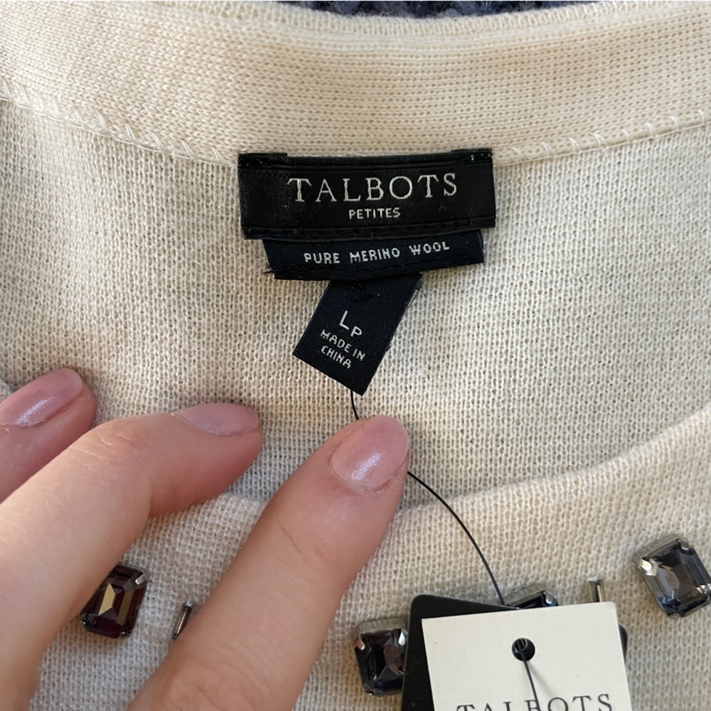 𝅺talbots Colorblock Merino Wool Short Sleeve Sweater Shirt Petite Large - Picture 3 of 8